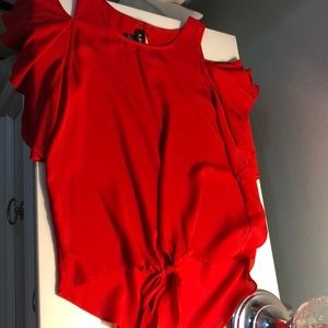 Red, cold shoulder shirt